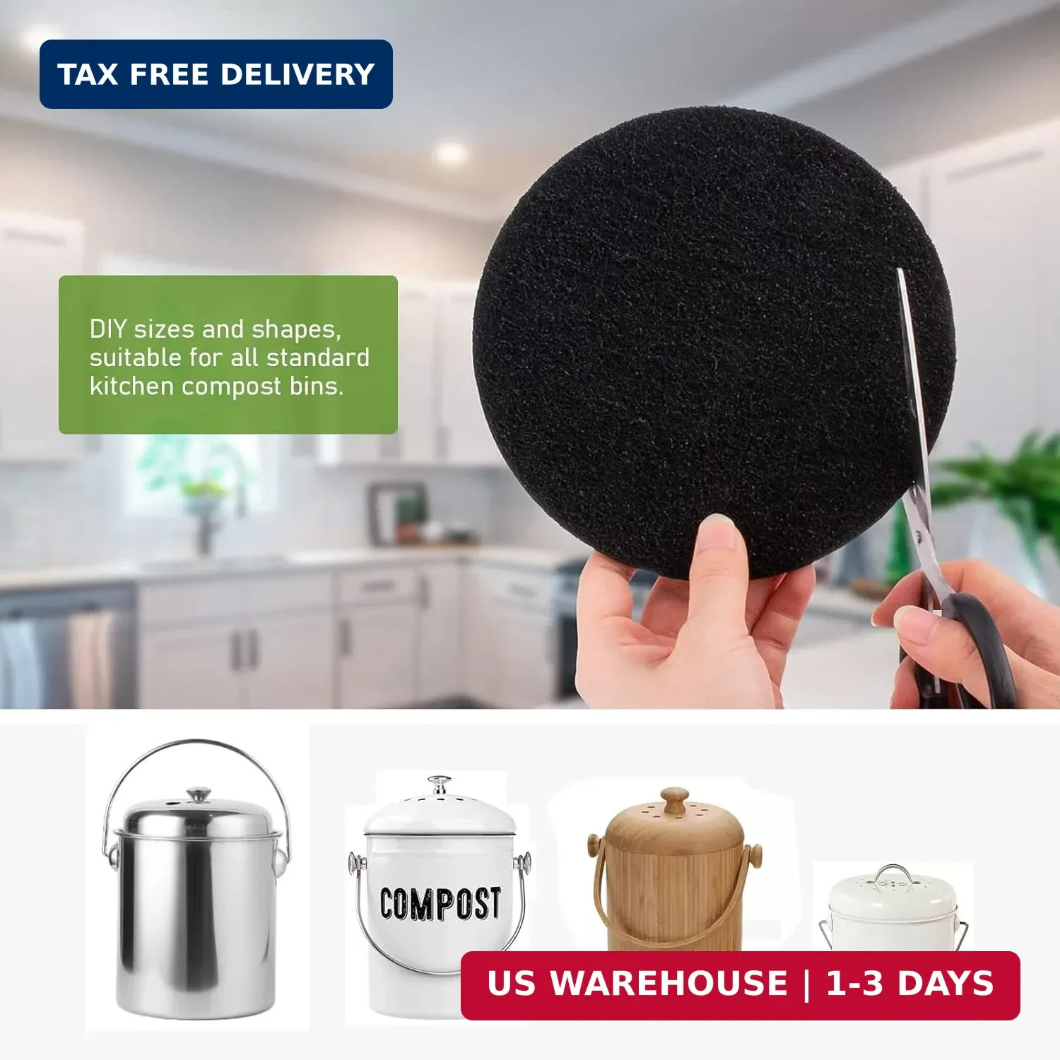 Charcoal Filters for Kitchen Compost Bin, 10 Pack Compost Filters for Countertop