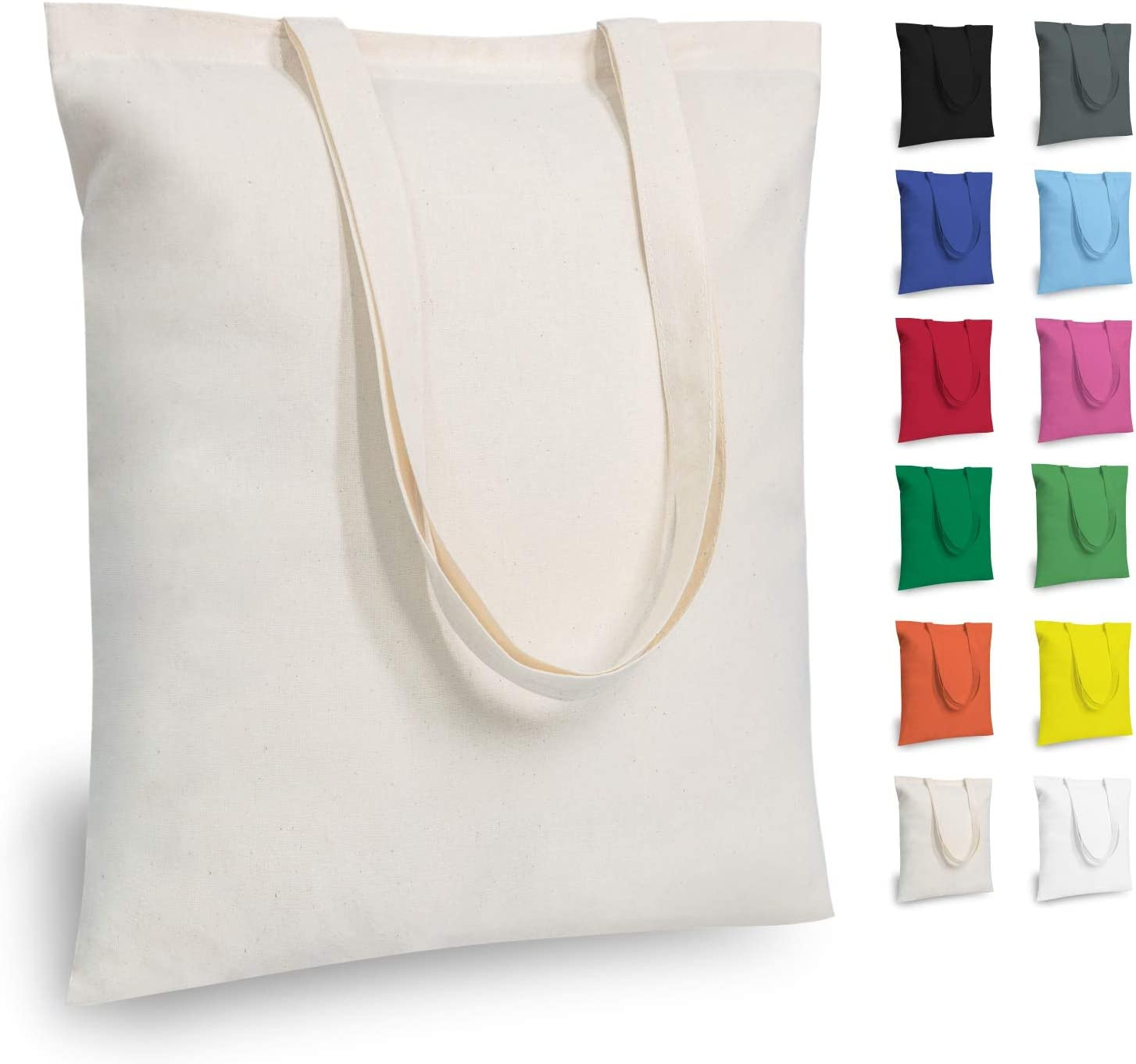 12-Pack Economical 16″x15″ Cotton Tote Bags, Lightweight Medium Reusable Grocery