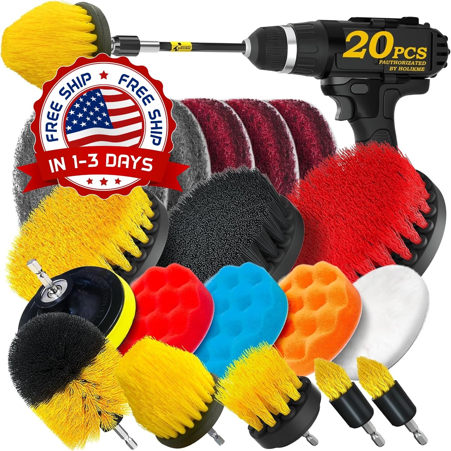 20Pcs Drill Brush Car Detailing Kit with Extend Attachment Soft Bristle Power US