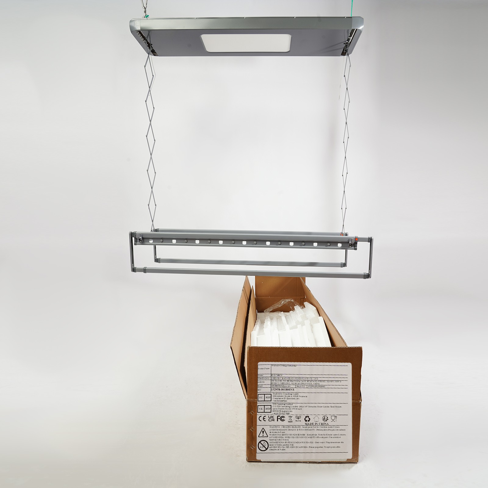 110V Electrical Retractable Airing Rack Aluminium Alloy Remote Control w/ Light