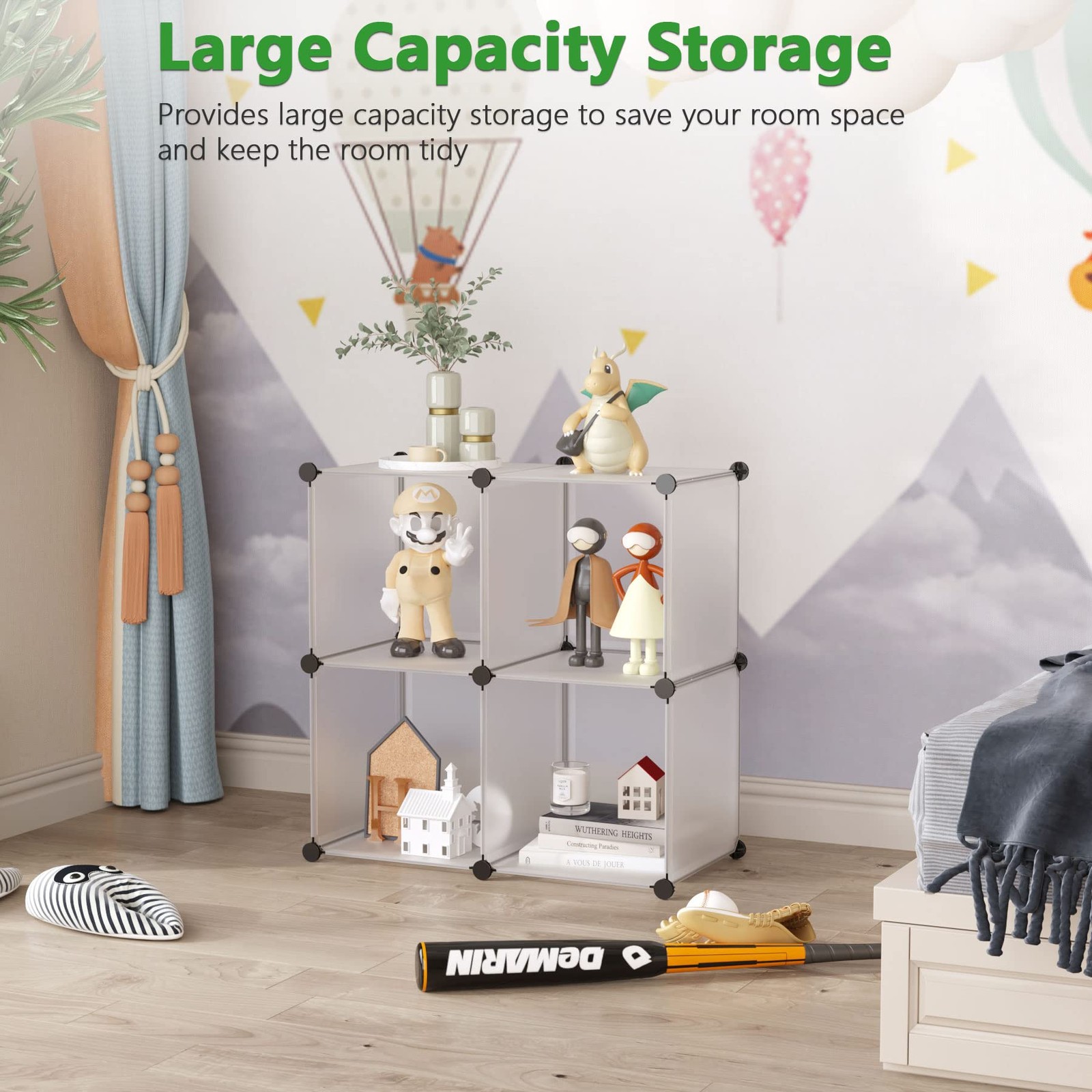 Plastic Cube Storage Organizer, 4-Cube Shelves Units, White