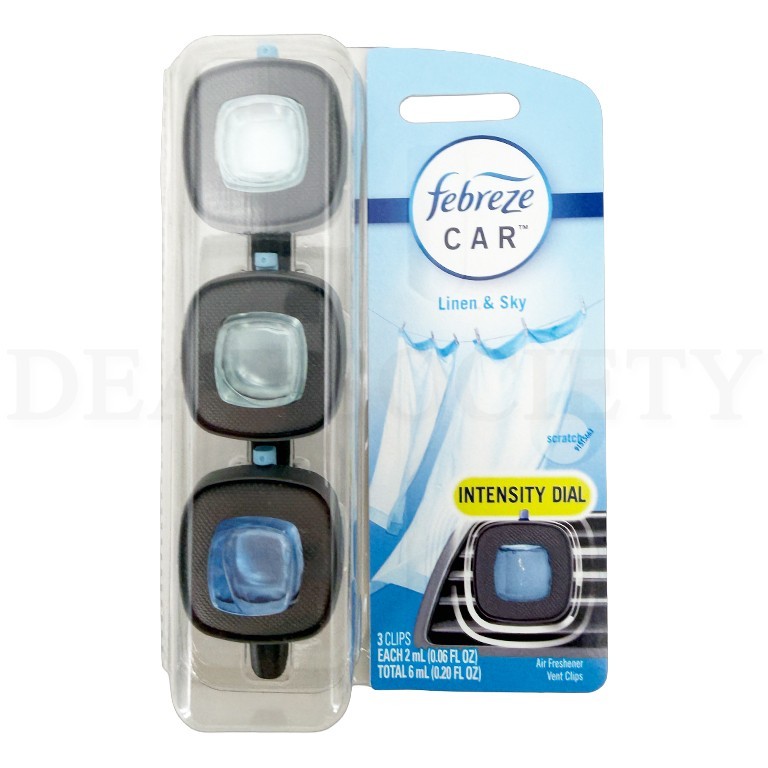 Febreze Odor-Fighting Car Vent Clip Air Freshener Linen & Sky 3 Count Lot of 4