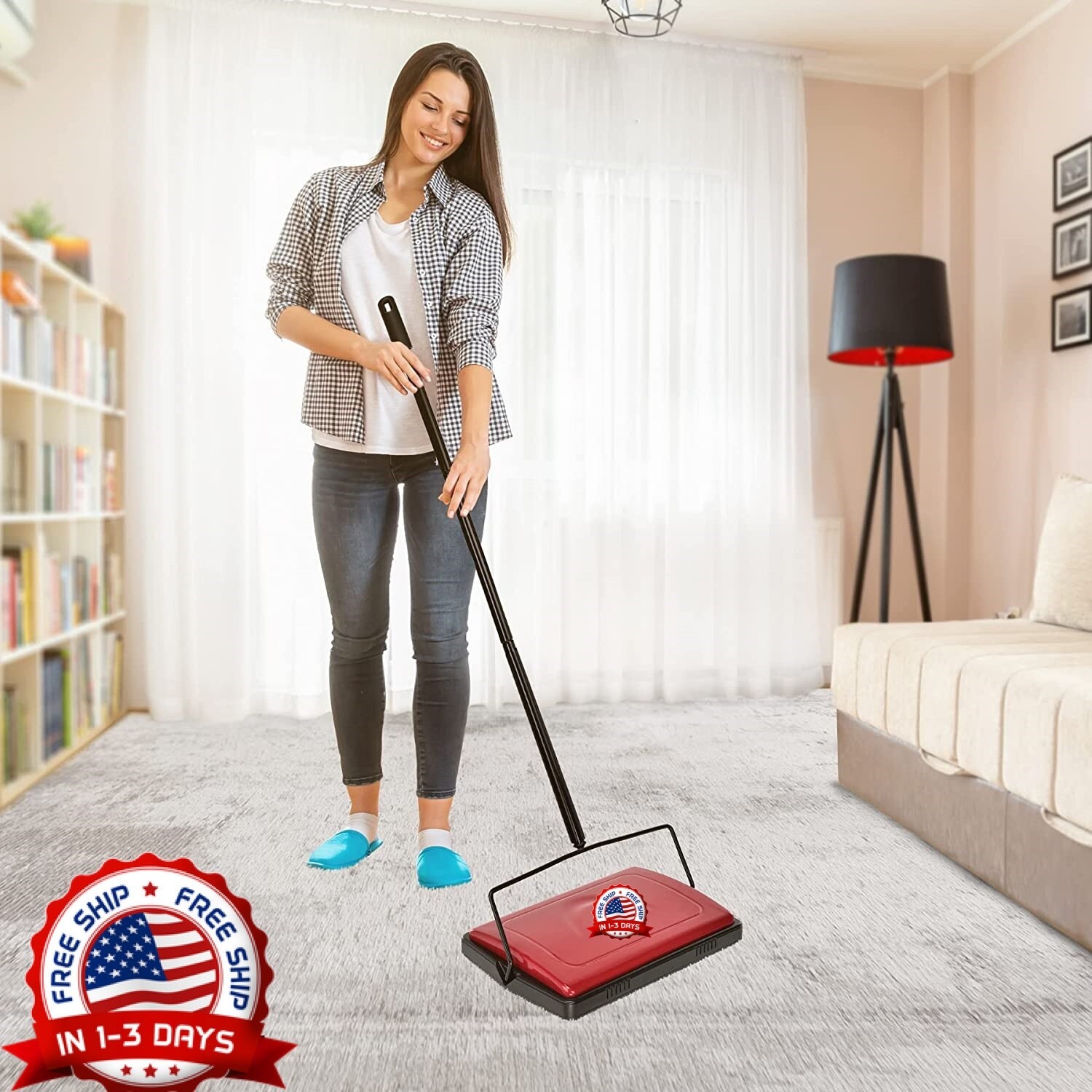 Escoba Cepillo Para Pisos Profesional Alfombras Trabajo Pesado Manual Calidad