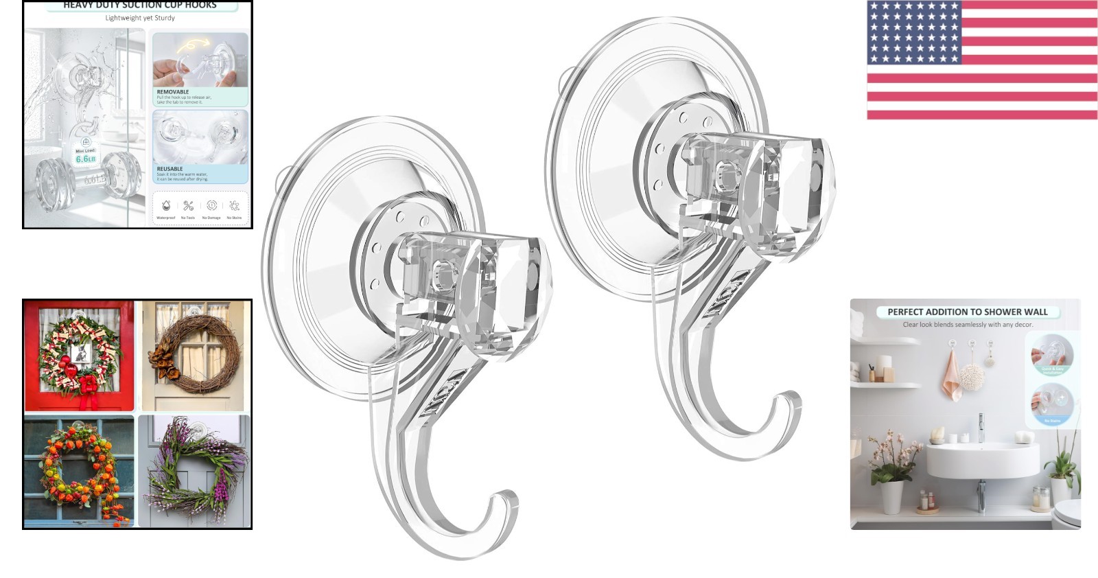Minimalist Clear Suction Cup Hooks, Removable & Reusable – 2 Pcs, 6.6 lbs Max