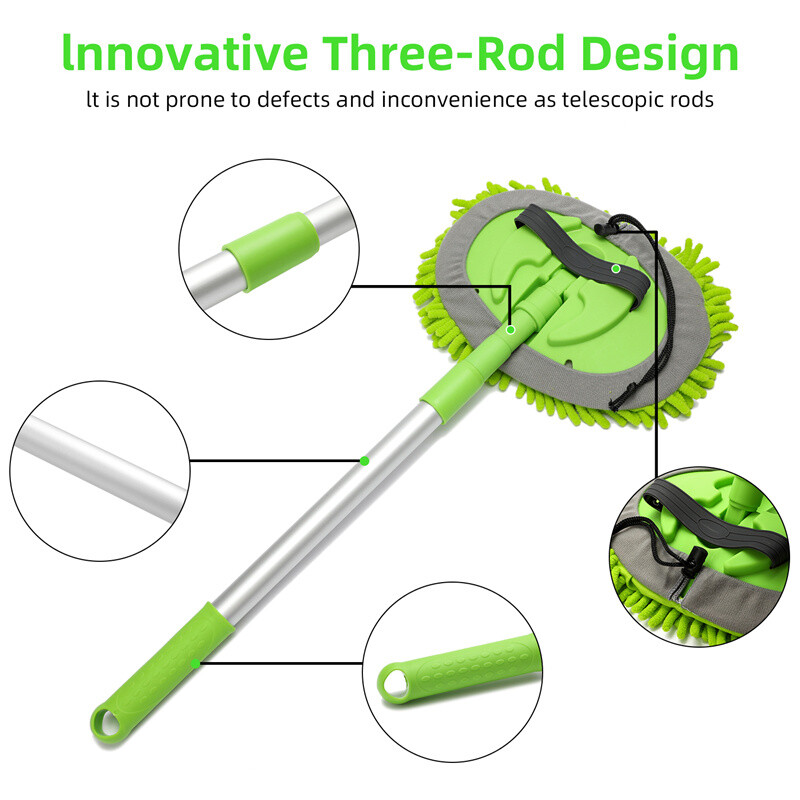 3 in 1 Chenille Microfiber Car Wash Brush Mop Mitt with 45″ Aluminum Alloy Long