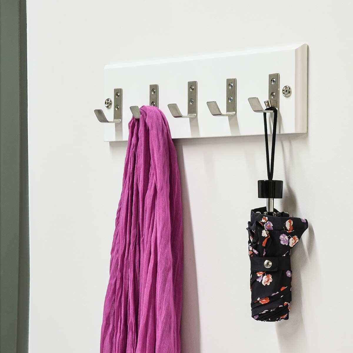 Modern Single Prong Brushed Stainless Steel Silver Coat Hook Robe Hanger 5 Pk