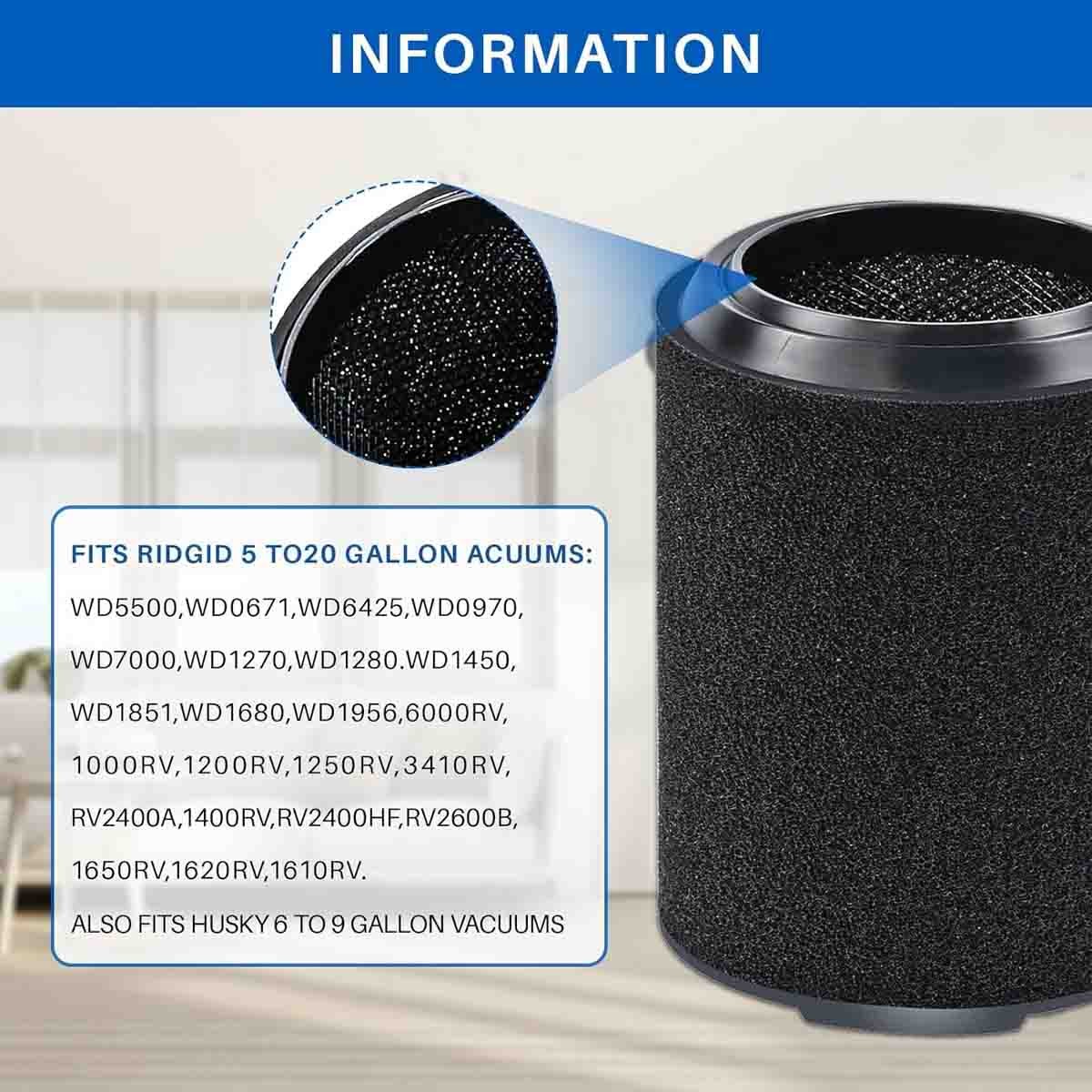 1-2 Pack VF7000 Replacement Foam Filter For Ridgid Wet Dry Vacuums 5-20 Gallon