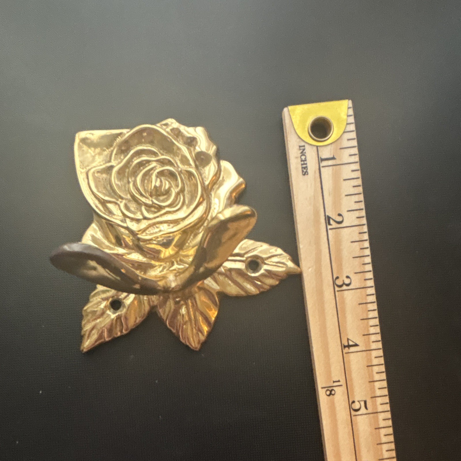 Gold Polished brass Rose Flower Wall Hook, Wall Mounted Single Hook 4 in