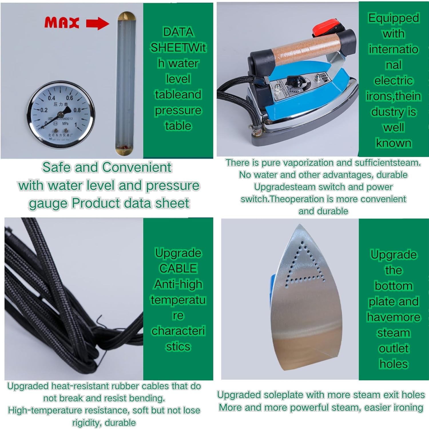 Electric Steam Iron 4L Boiler Commercial Dry Cleaner 1600W Booster w Drain Valve
