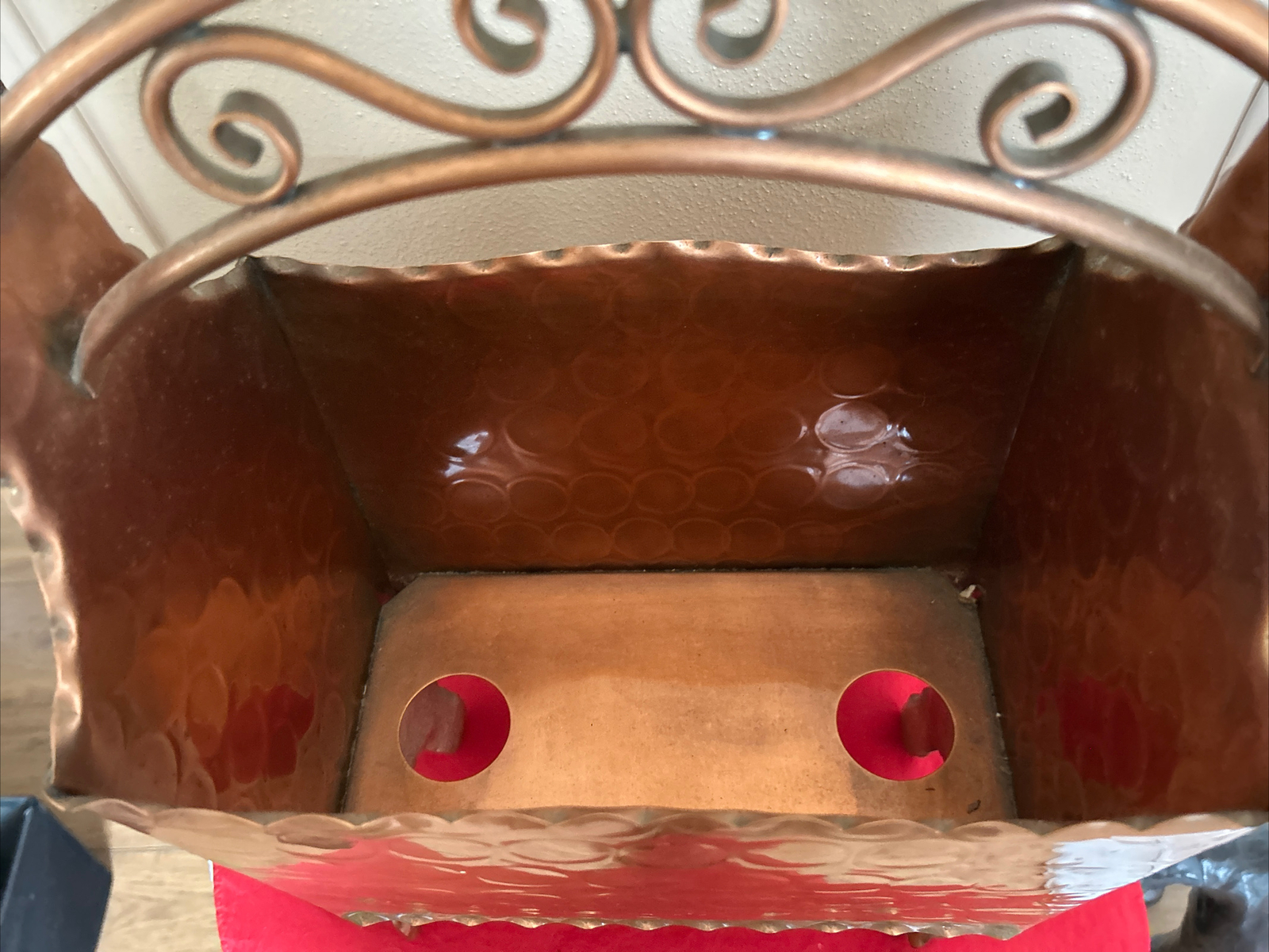 Vintage Art Deco Copper & Metal Ornate Magazine Rack/ Wood Holder