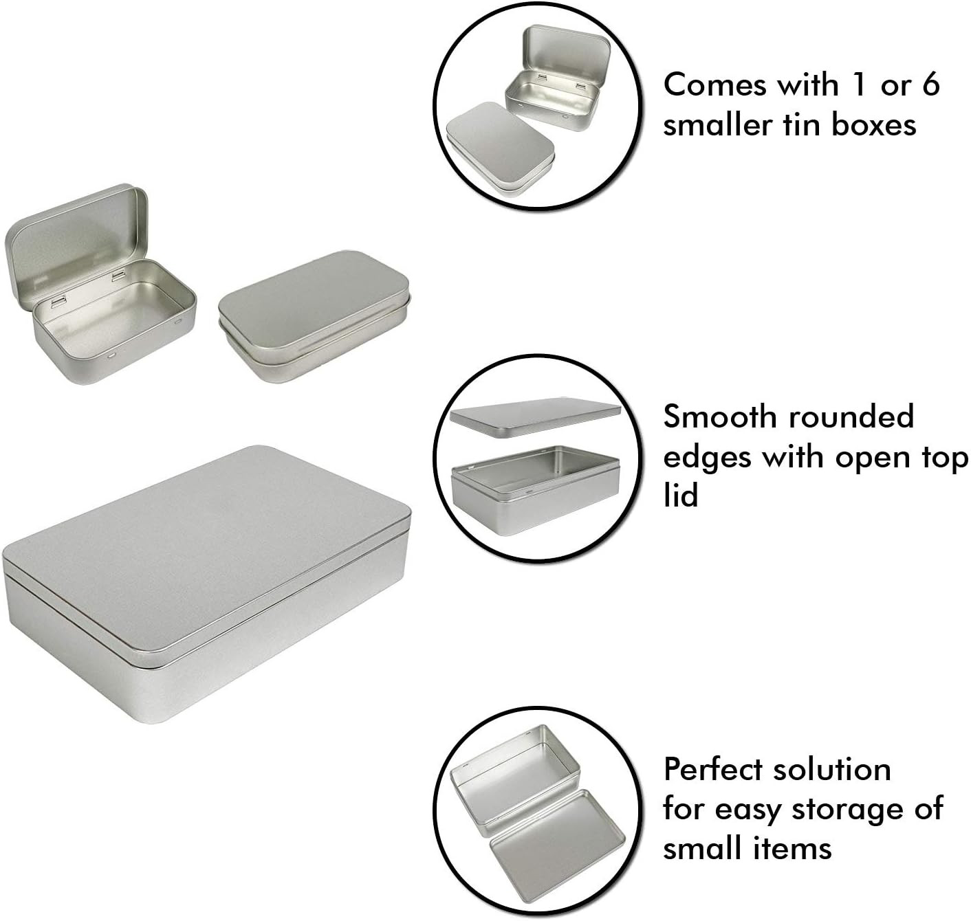 XL (8.5 X 5.3 X 1.9 In) Silver Metal Rectangular Empty Tin Box Containers for Gi