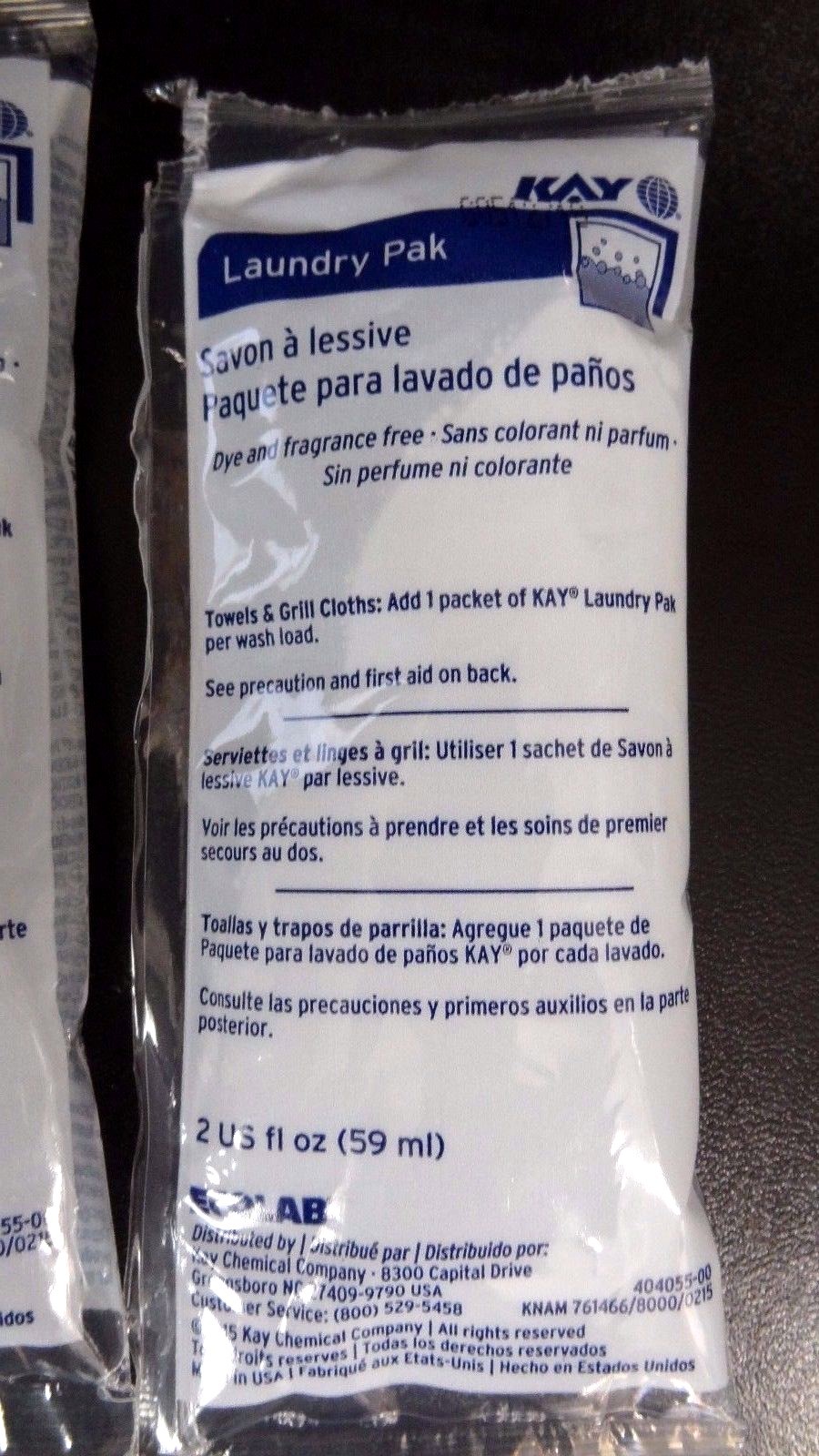 6 Packets – 2 fl oz Ecolab by Kay Laundry Pak Dye & Fragrance Free ~ 1110361