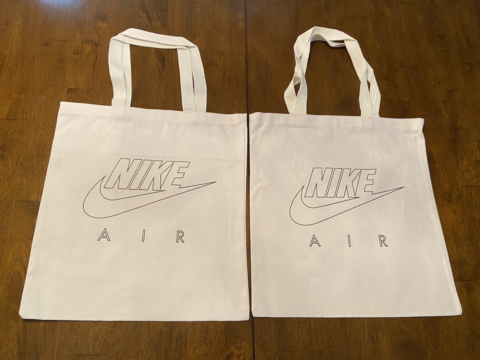 Nike AIR Shopping Tote Hand Bag Reusable White Cloth 16” x 15” – Two Bags!