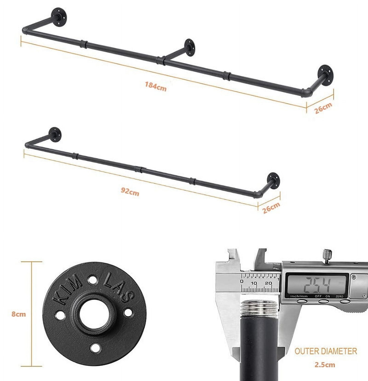 72″ Wall Mounted Industrial Pipe Clothes Rack, Heavy Duty Garment Hanging Rod