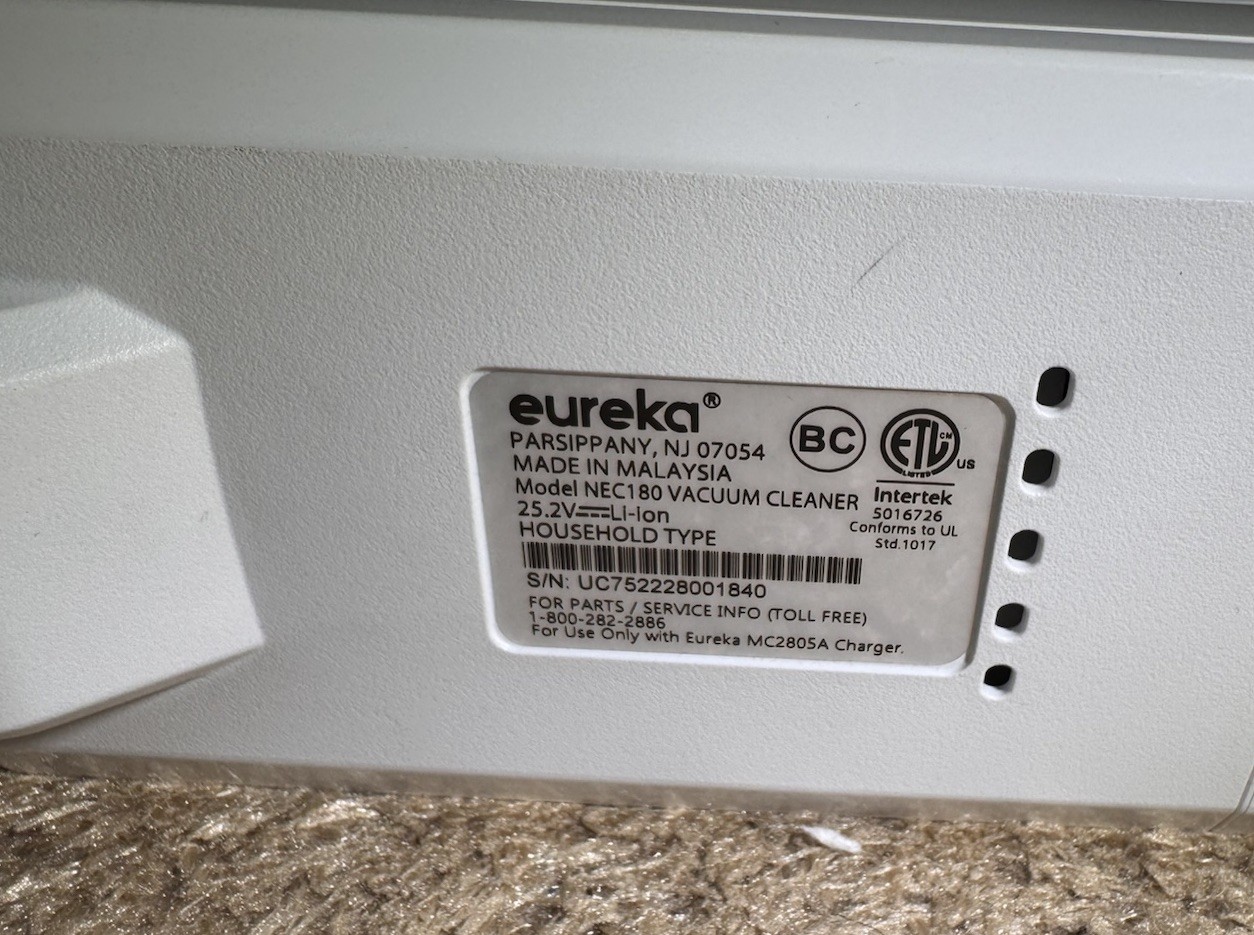 Eureka Pro NEC180 Vacuum Main Body Base Battery OEM Part (No Charger) Works