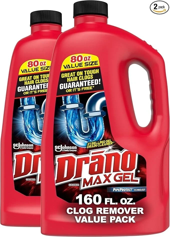 Drano Max Gel Drain Clog Remover 32 Oz, 160 Oz (2 Count), Unclogs Shower & Sink