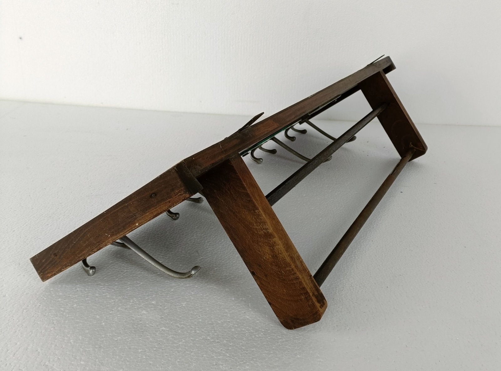 Vintage Wall Coat Rack Shelf Mid Century Modern Railroad Industrial Wood Pop art
