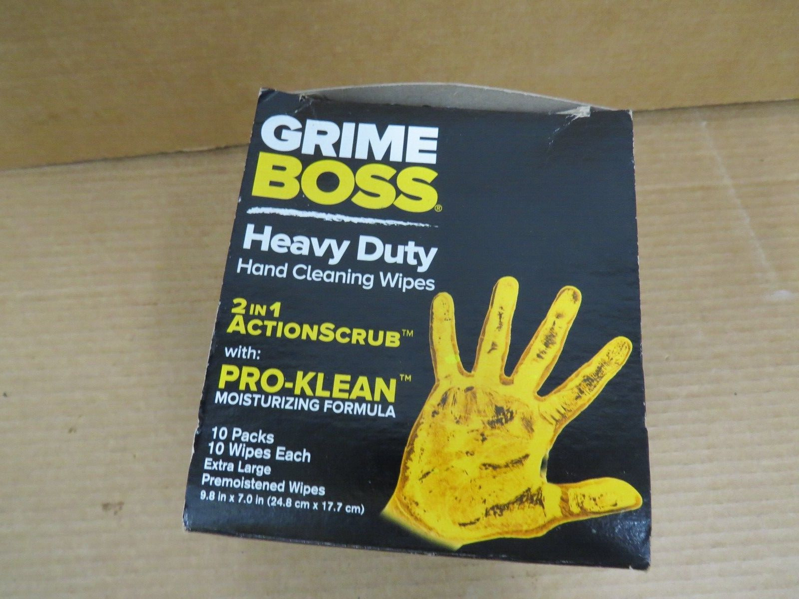Grime Boss Heavy Duty Hand Cleaning Wipes- 10 Packs, 10 Wipes Each 100 Total NEW