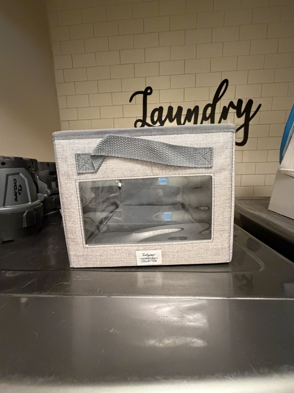 Thirty-One * Your Way Rectangle Storage Bin * Light Grey Crosshatch * With LID *