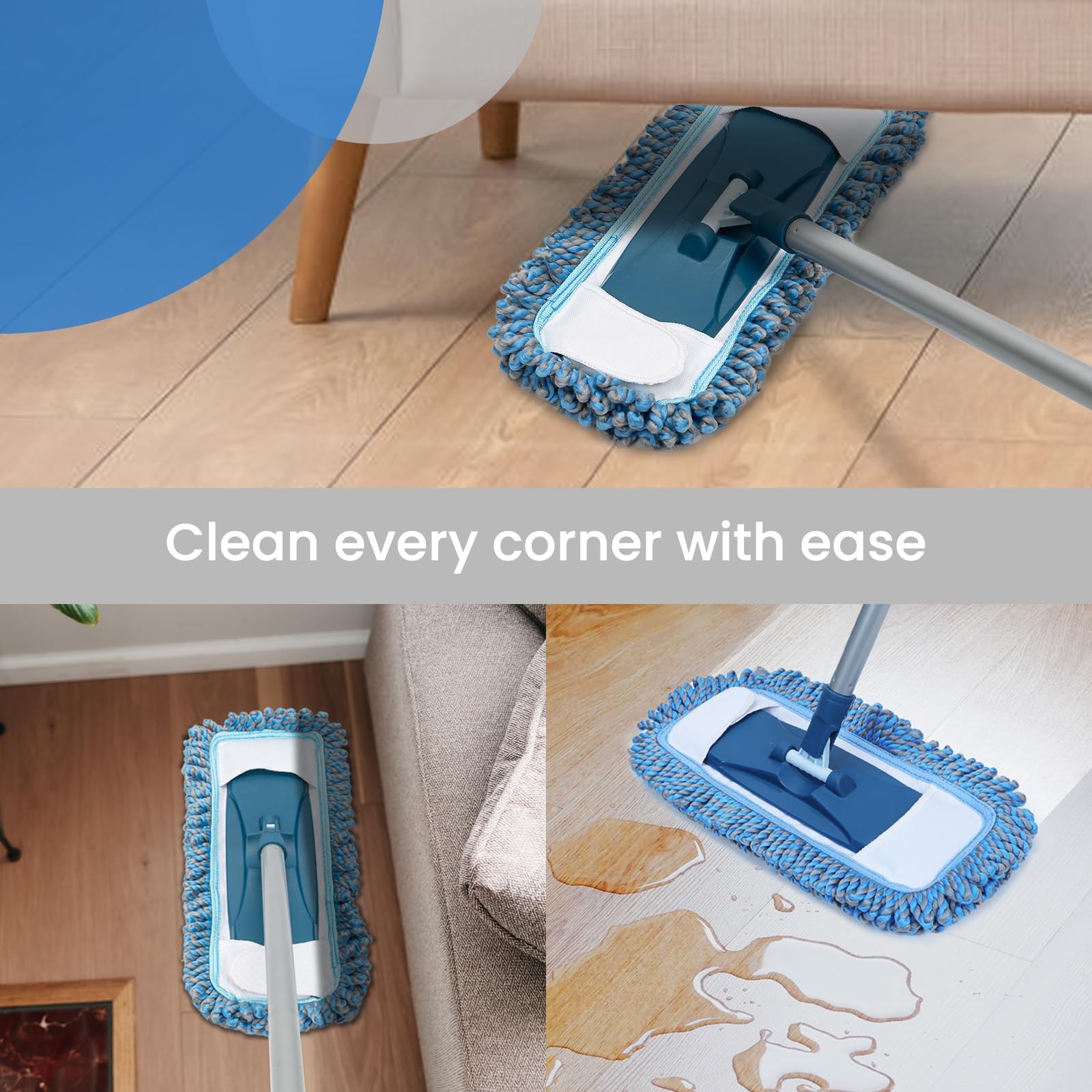 TrueYee Dust Mop for Hardwood Floors with 57″ Long Handle, Blue and Silvery