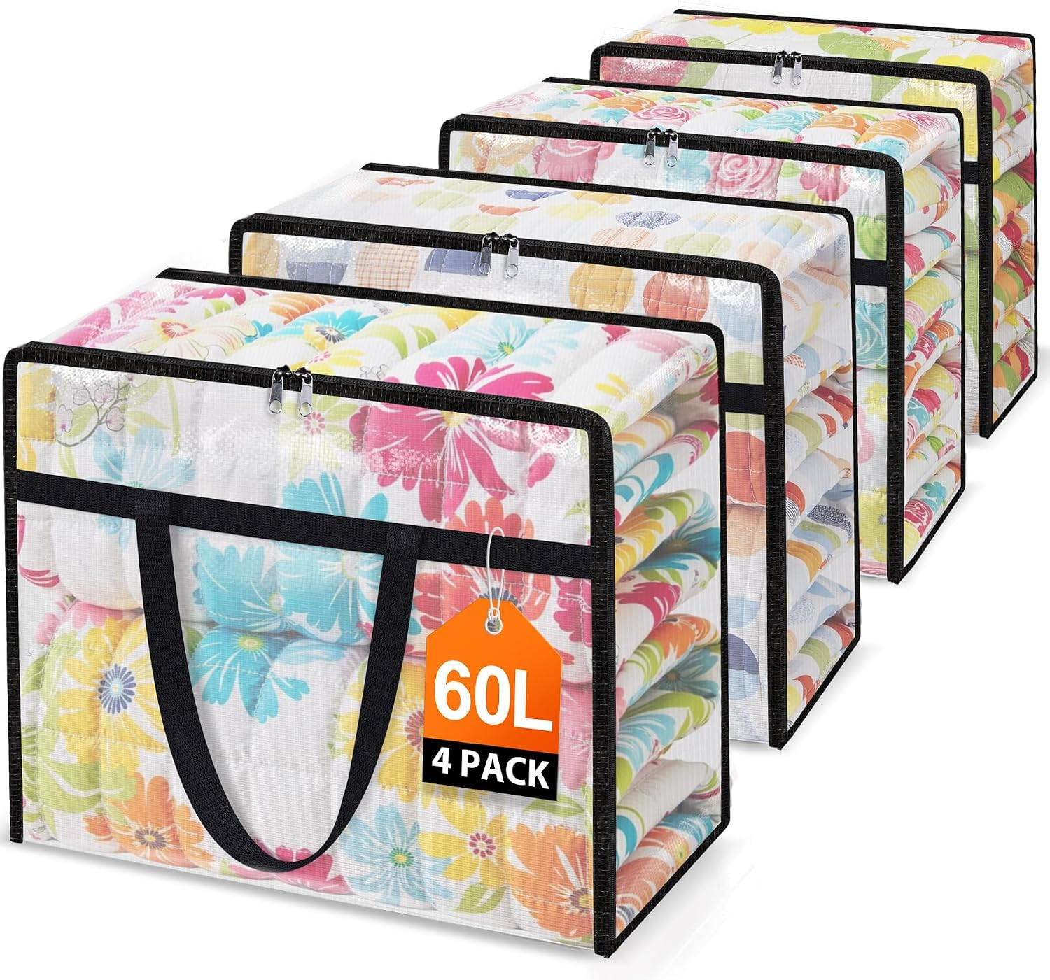4 Packs 60L Clear under Bed Storage Containers, Large Clothes Storage Bags | Hea