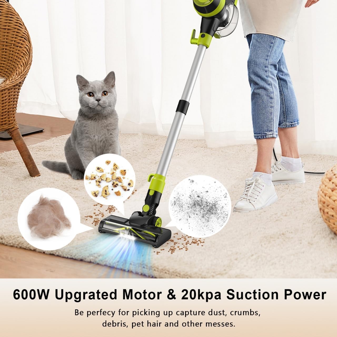 23Ft Corded Vacuum Cleaner,2 Operation Mode Powerful Suction Stick,19”-30”