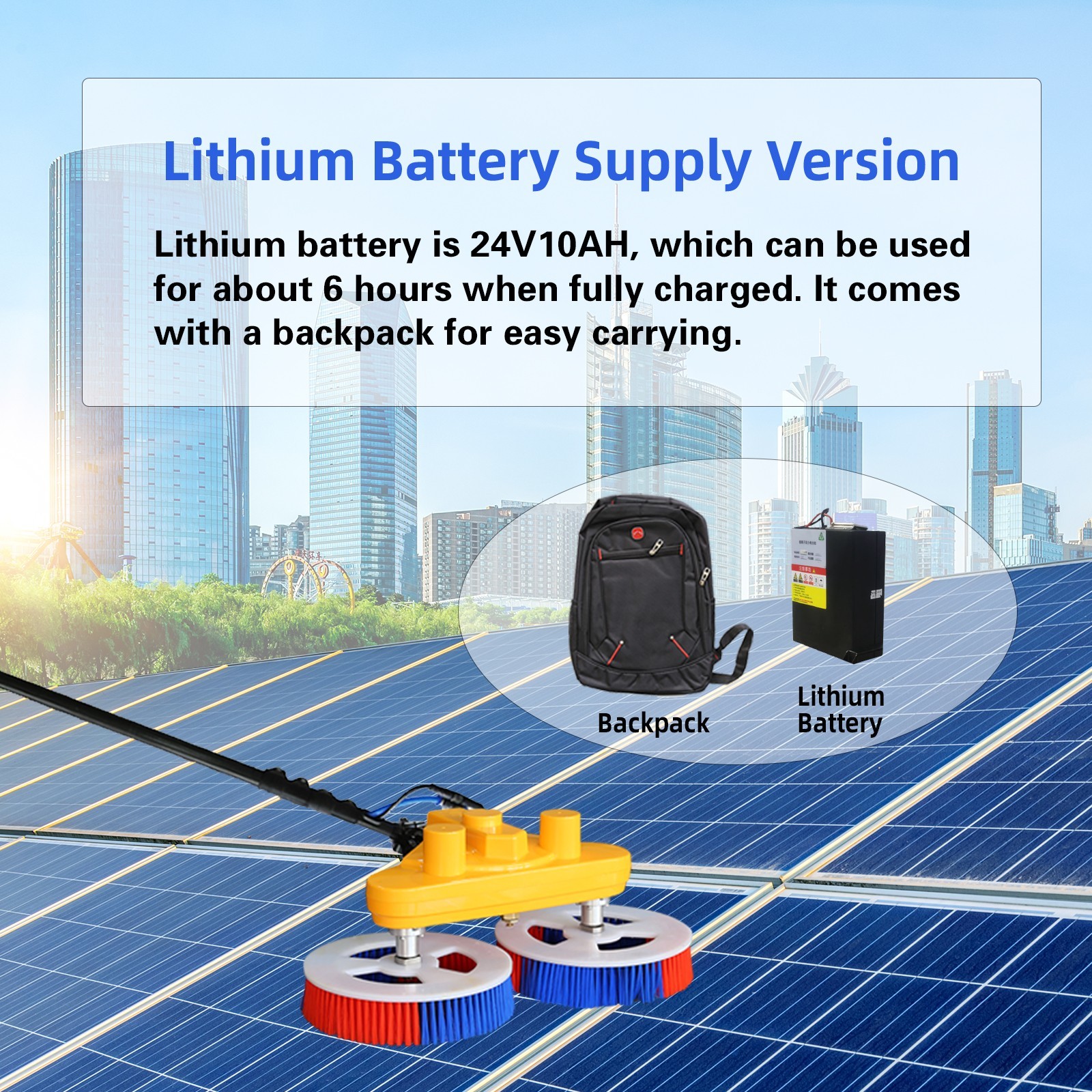 Solar Panel Cleaning Brush Solar Wash Equipment Brush With Water-Fed Pole System
