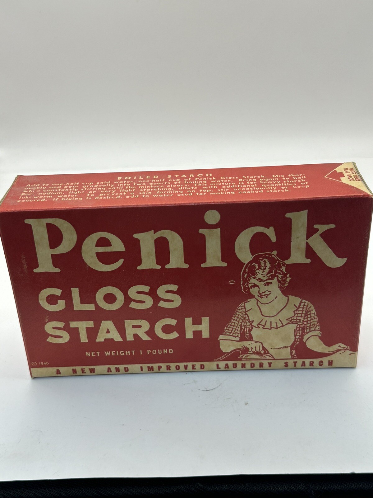 Penick Gloss Laundry Starch 16 oz NEW OLD STOCK Bright Graphics RED Display