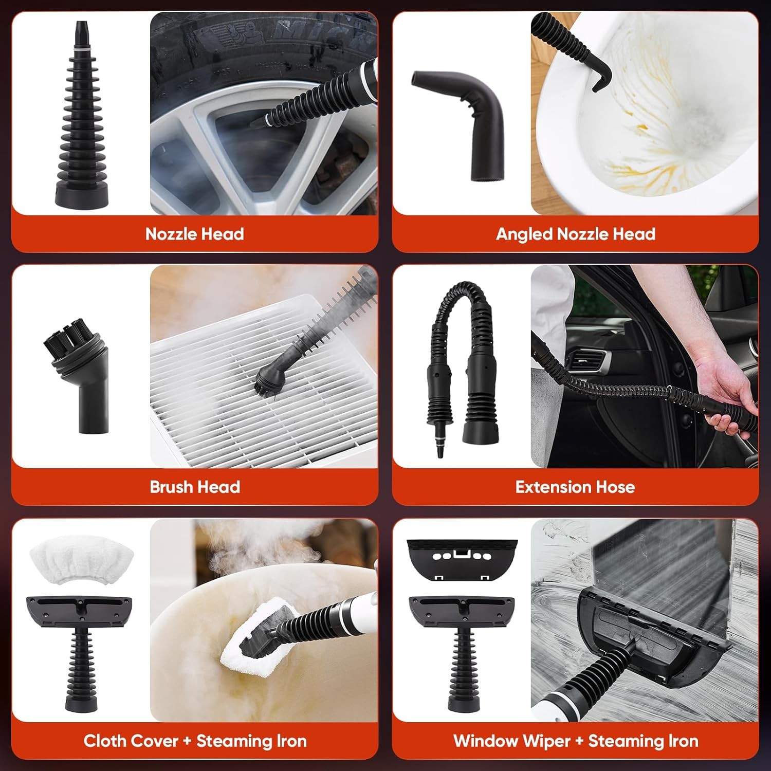 Professional Handheld Steam Cleaner 1200W with 12 Attachments for Multi-Purpose
