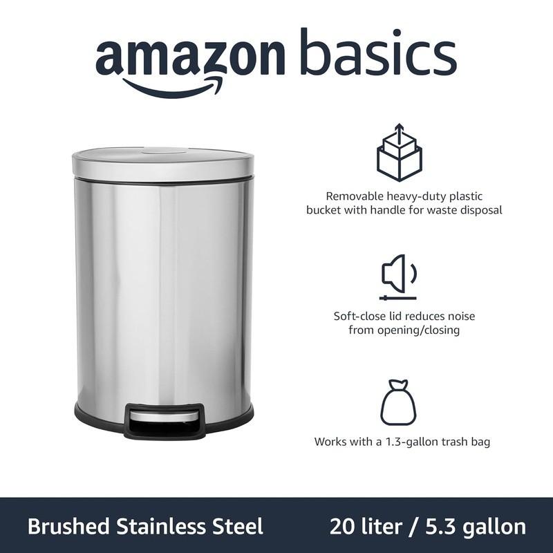 5.3 Gallon Stainless Steel Step Trash Can Kitchen Office Waste Bin Durable Home