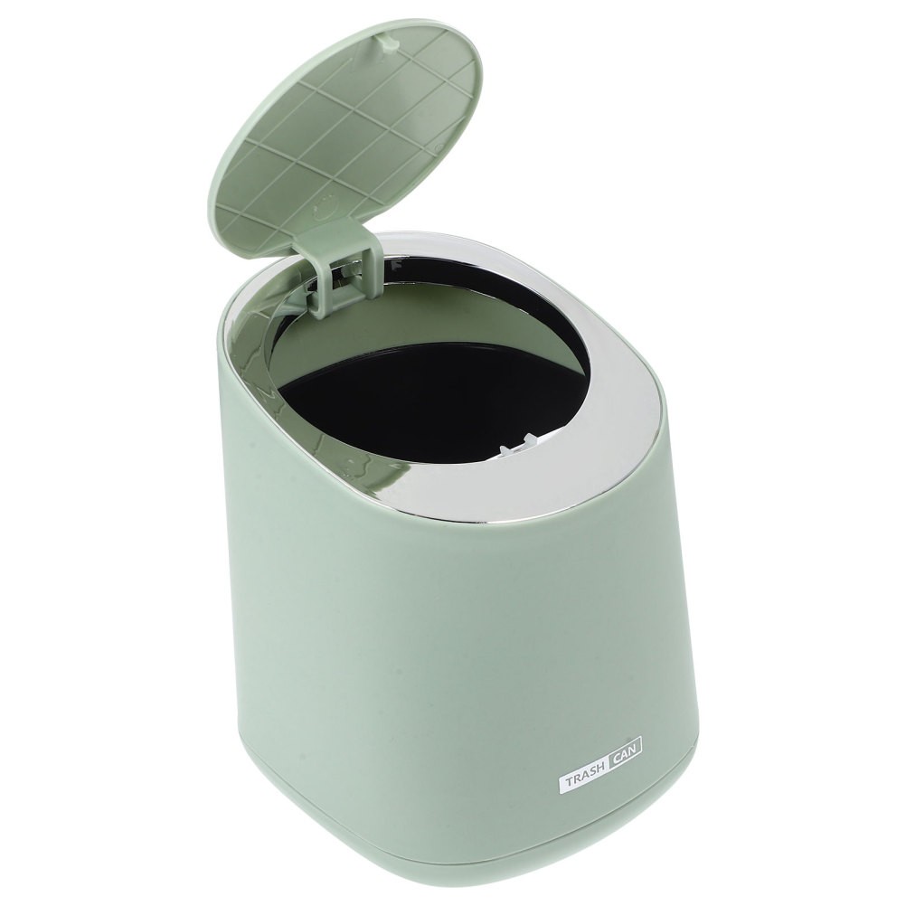 1 Set Mini Reusable Desk Trash Can with Lid Light Green ABS PP Press Type