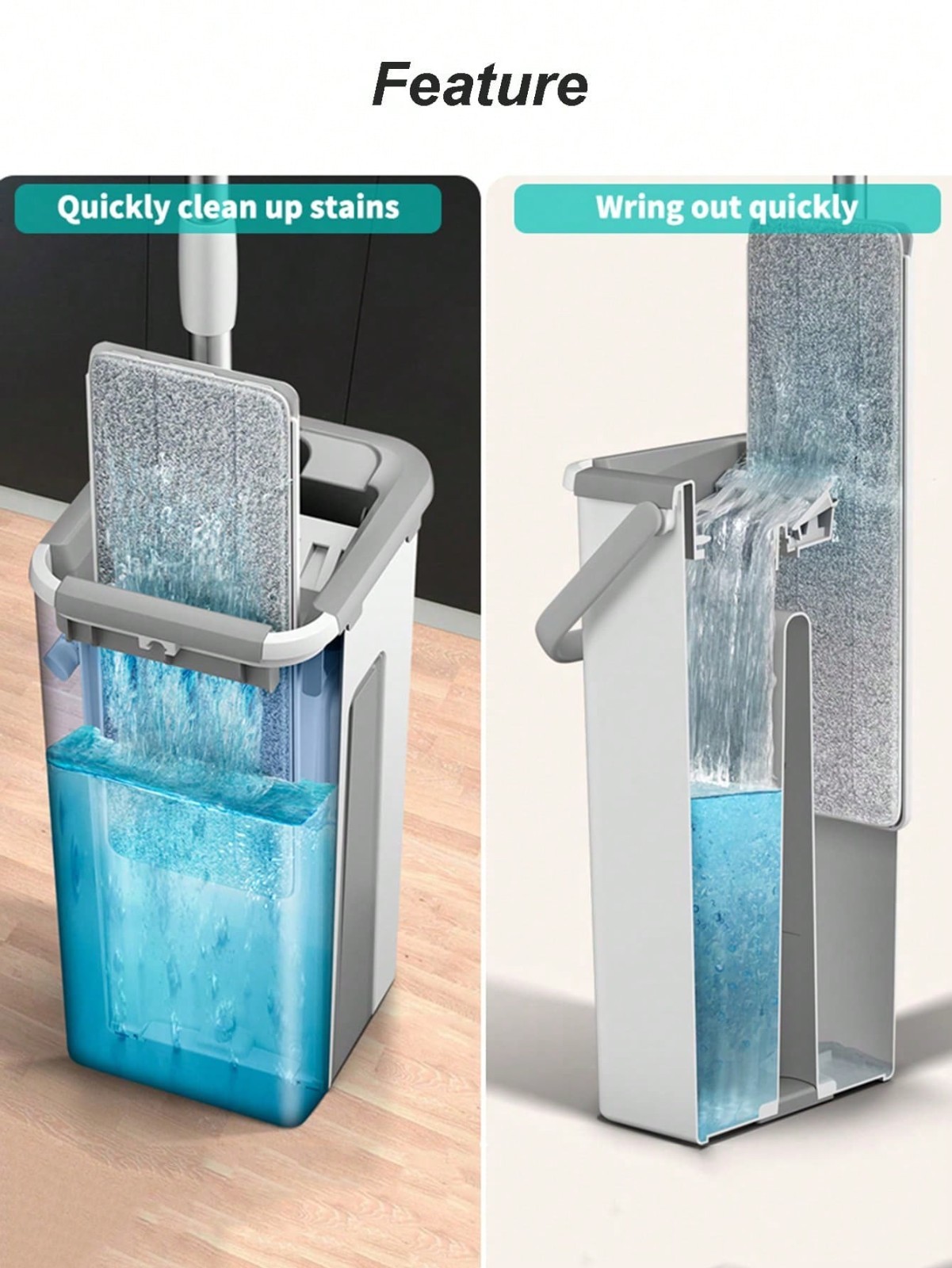New Hands Free Flat Mop Bucket Washable Microfiber Hardwood Floor Mop