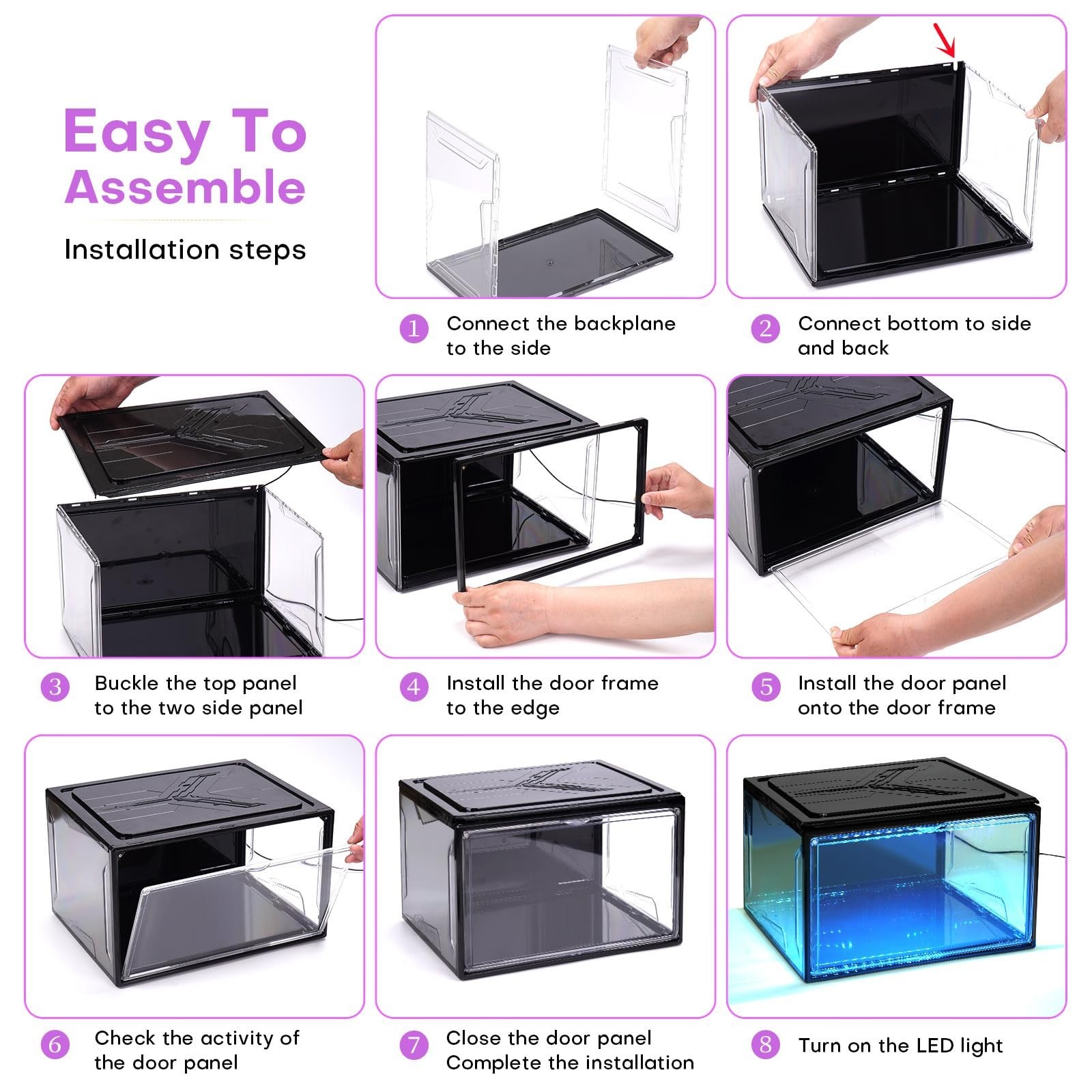 LED Smart Shoe Display Boxes, Stackable Storage Organizers, Clear Case for Sneak