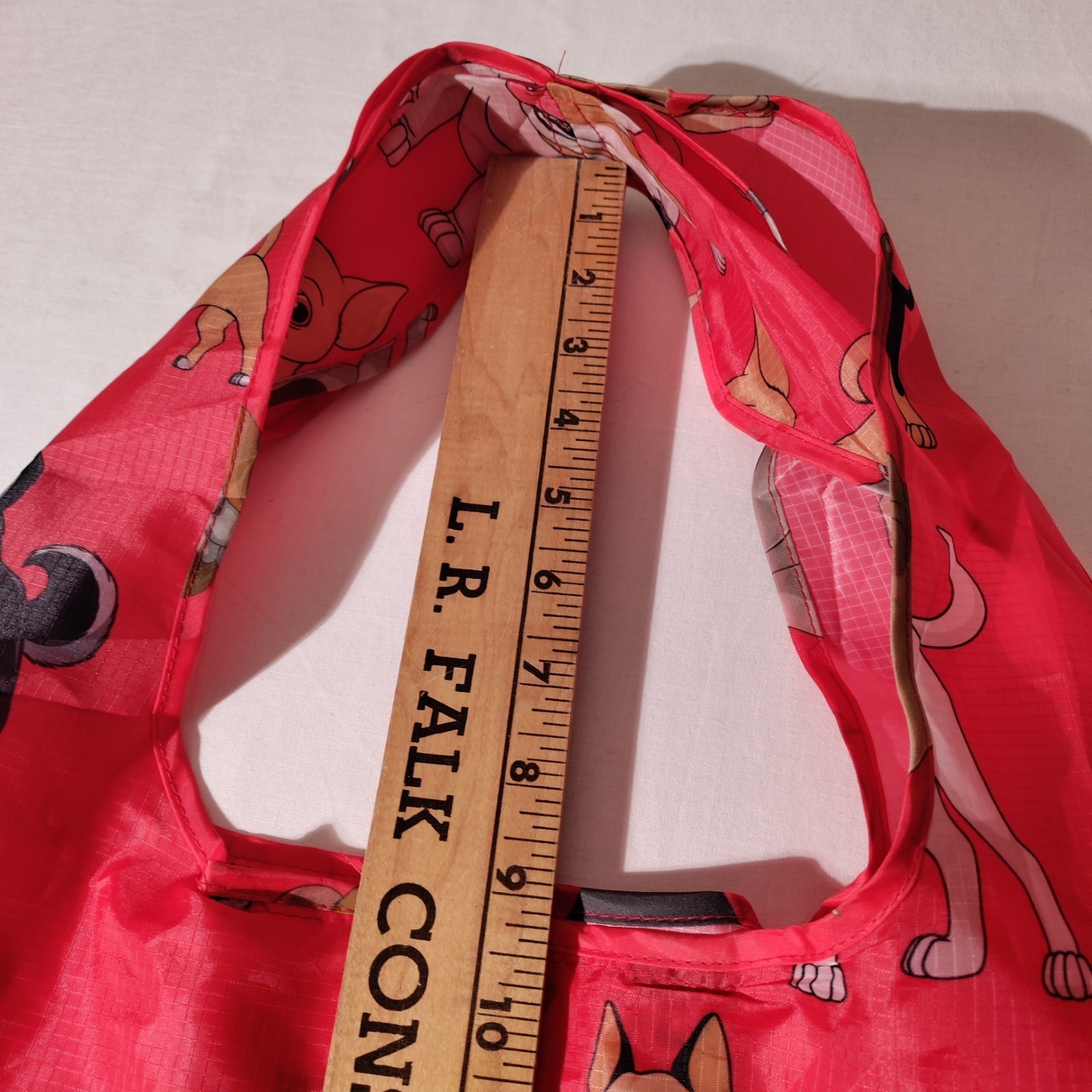BeeGreen Reusable Nylon Shopping Tote Red Bag with Dogs All Over