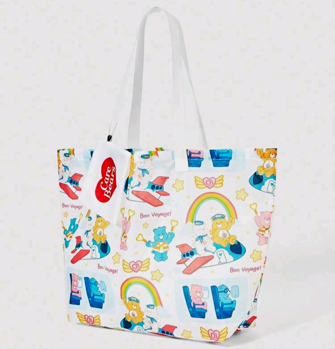 Care Bears Bon Voyage Reusable Tote Shopping Bag Multicolor All-Over 18×15″