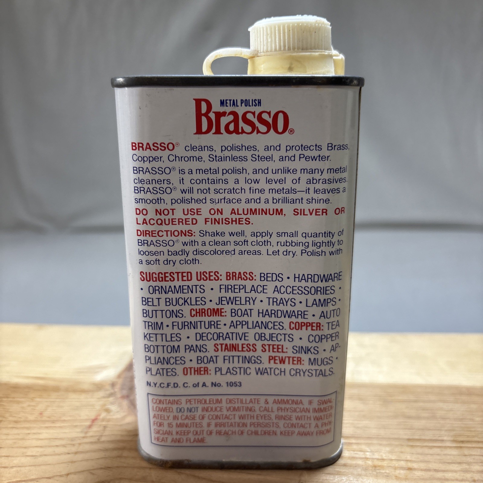 Brasso Metal Polish Original Form 1991 Copper Vintage Metal Can 50% Full