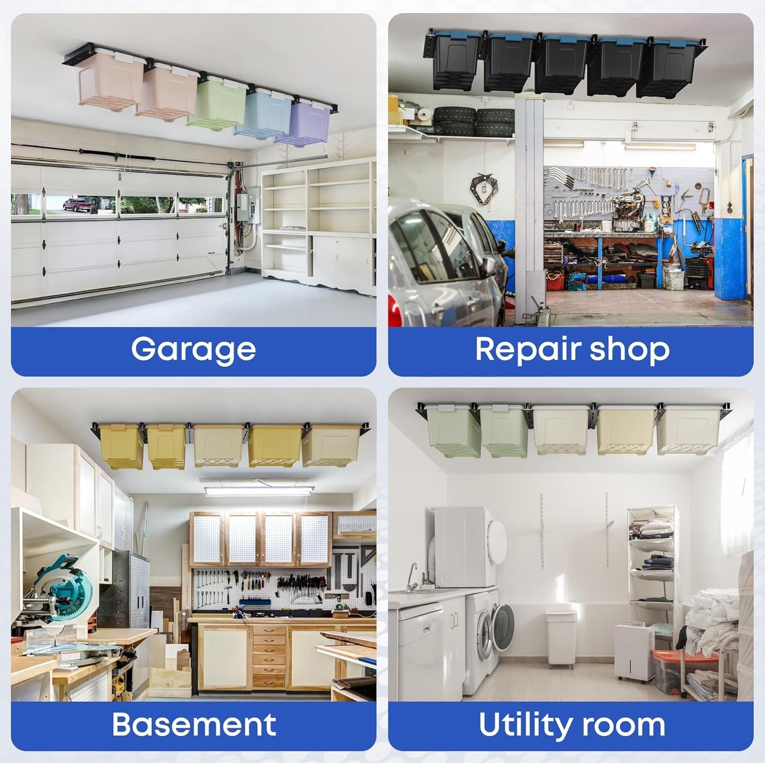 Garage Ceiling Storage Rack Heavy Duty Metal Overhead Organizer for Tote Bins