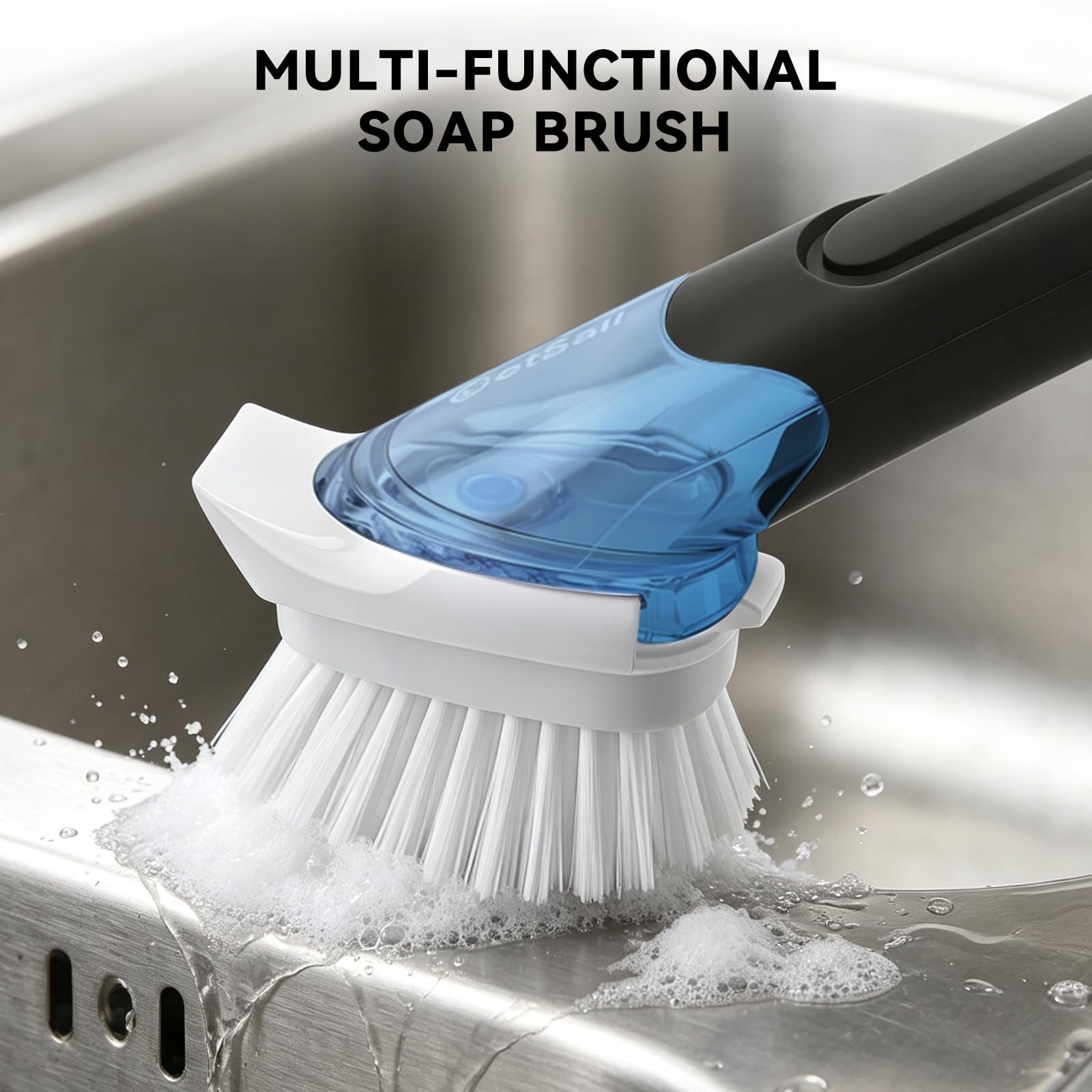 SetSail Dish Brush with Soap Dispenser, Stiff Bristles Scrubber Set Black
