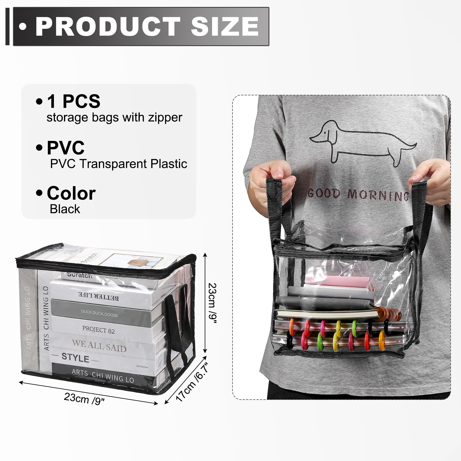 23.6″x9.4″x11.8″ Black Clear Storage Bags Plastic Storage Bags with Zipper