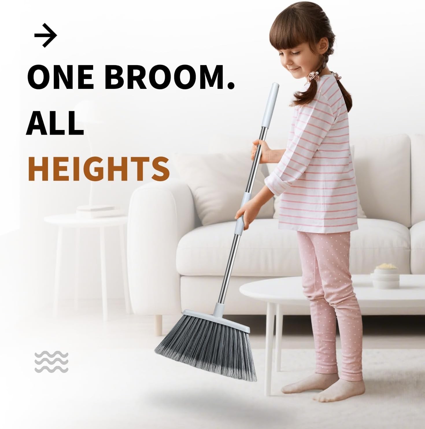 Broom, Outdoor Brooms for Sweeping Indoor, Adjustable 55″ Pet Hair Removal Heavy