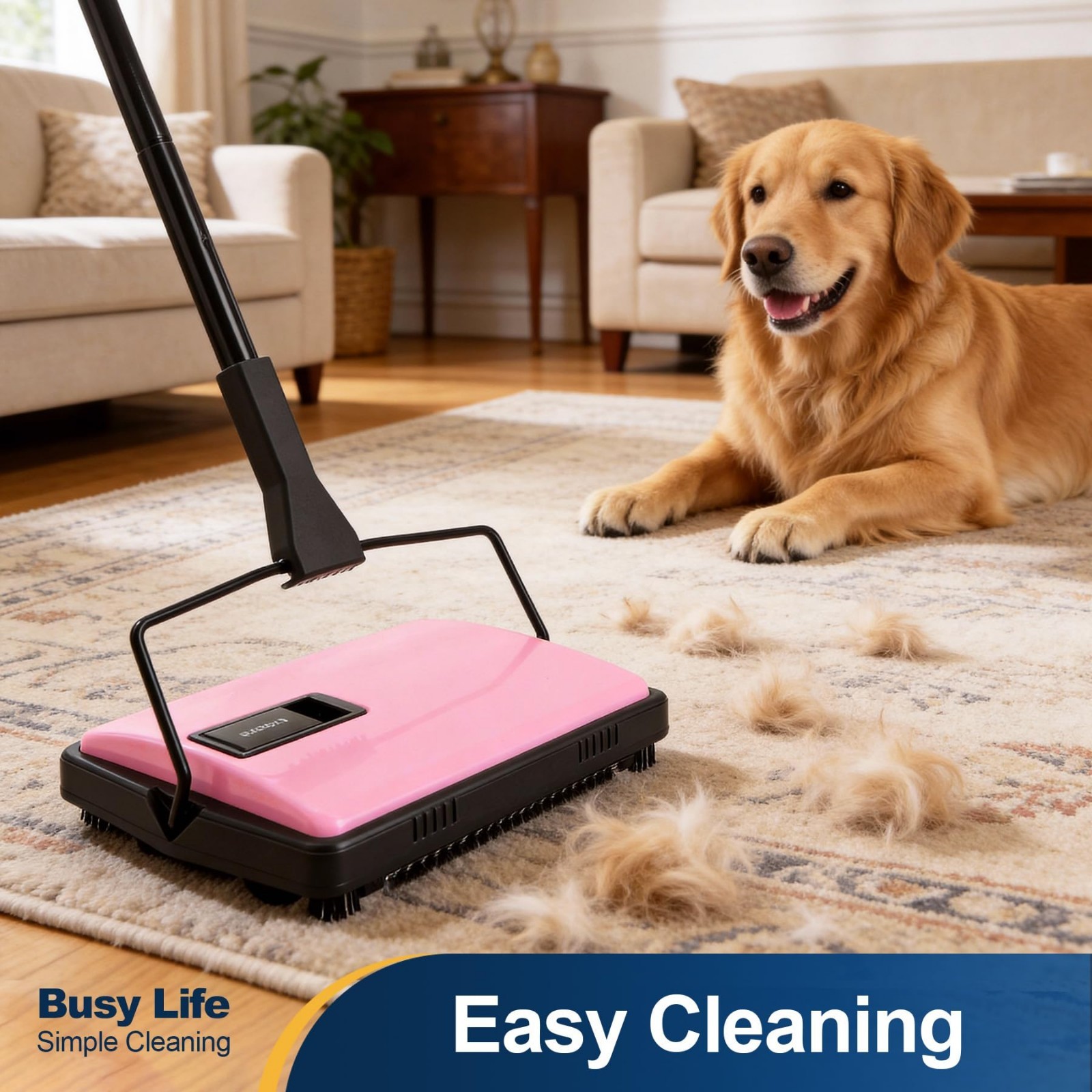 Manual Carpet Sweeper Cleaner – Lightweight Handheld Non-Electric for Rugs, Pet