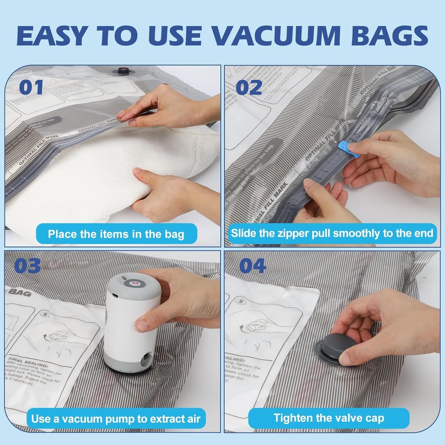 Travel Vacuum Storage Bags with Rechargeable Air Pump, 15 Pack Portable Space…