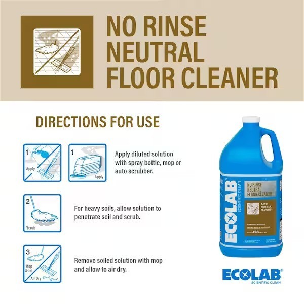 2 Pack ECOLAB 1 Gal. No Rinse Neutral Floor Cleaner, Concentrate, Residue Free