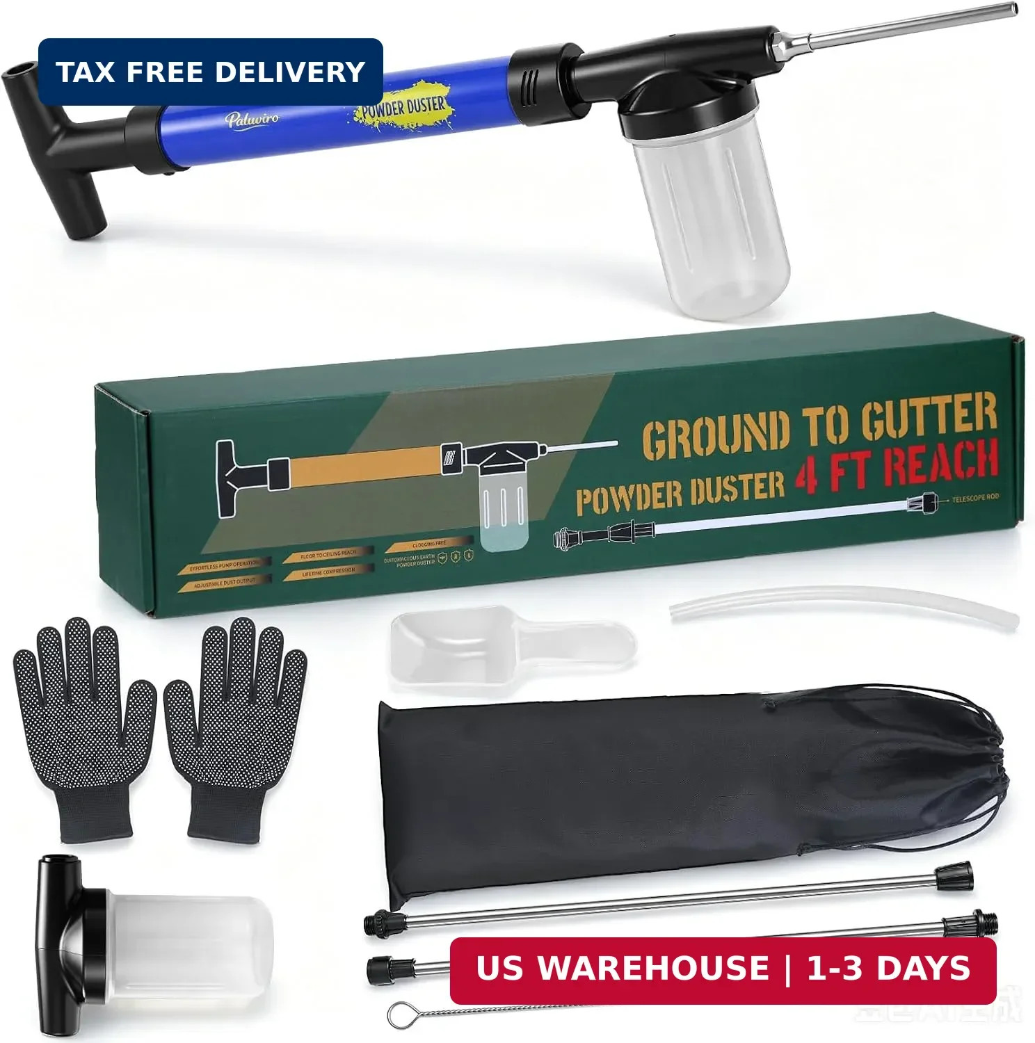 Diatomaceous Earth Powder Duster, Powder Sprayer with Adjustable up to 4.1 FT, P
