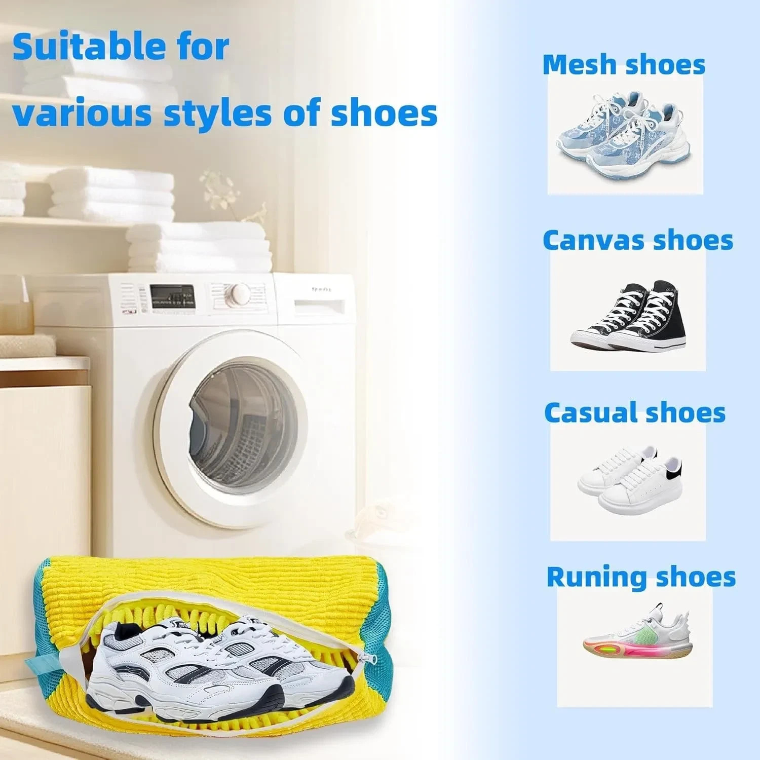 2pcs Shoe Washing Machine Bags Reusable Cleaning Laundry Bags for Washer Dryer