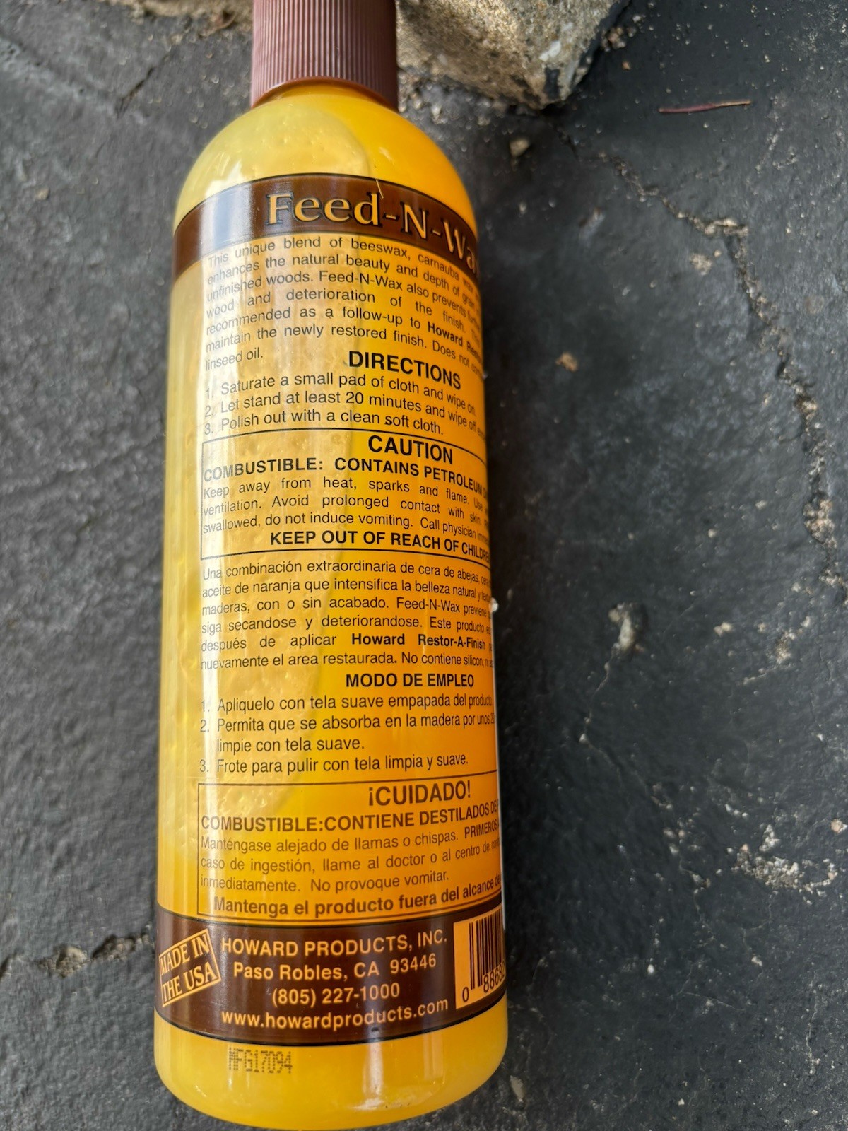 Howard Feed and Wax Wood Polish and Conditioner 16 oz.