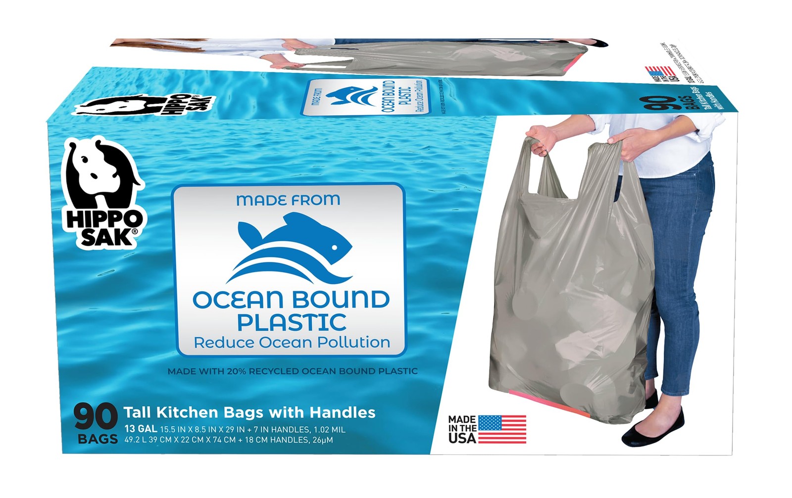 Hippo Sak – Tall Kitchen Garbage Bags with 90 Count (Pack of 1), Silver