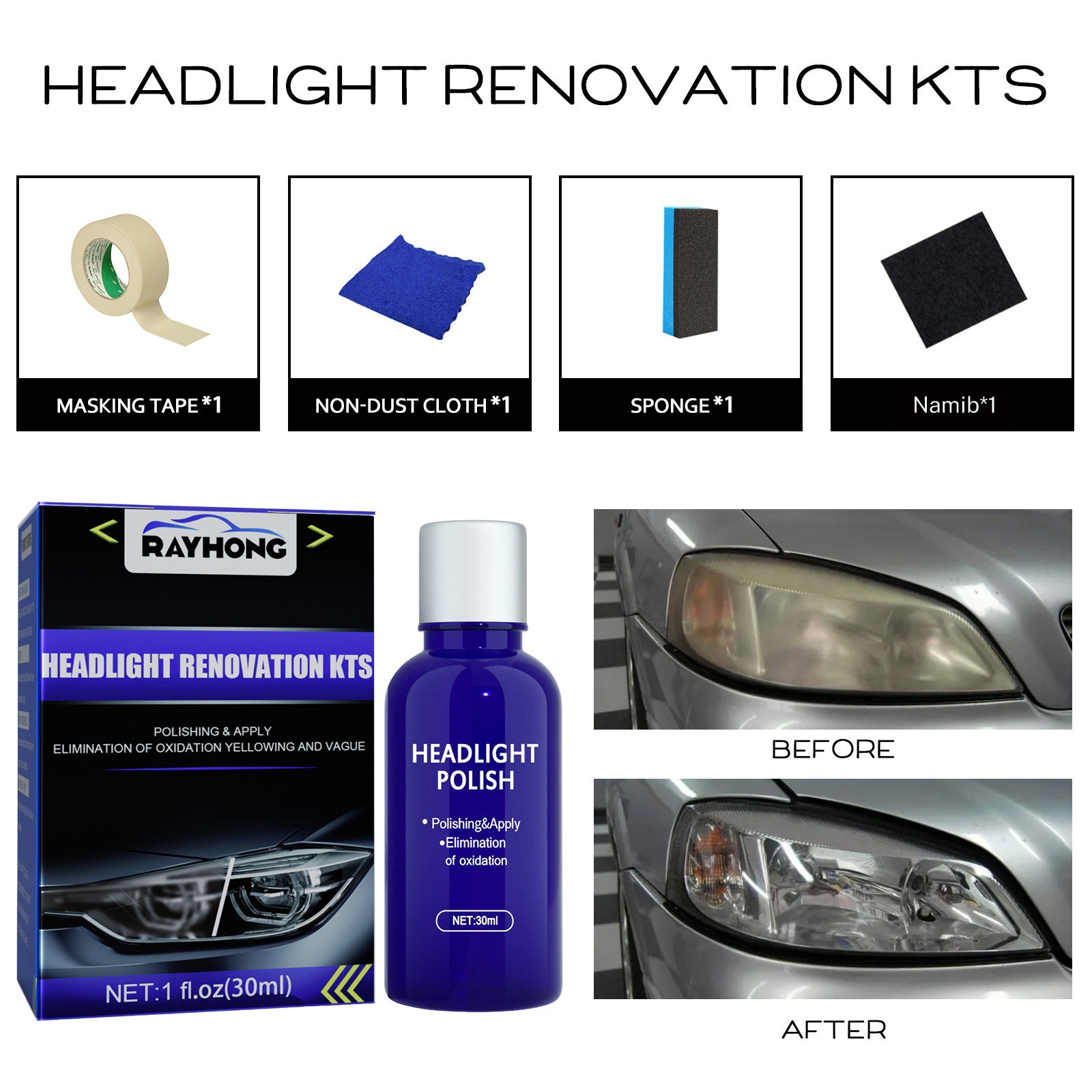 Auto Headlight Restoration Kit Car Polish Restore Faded Lens UV Sealant Clear