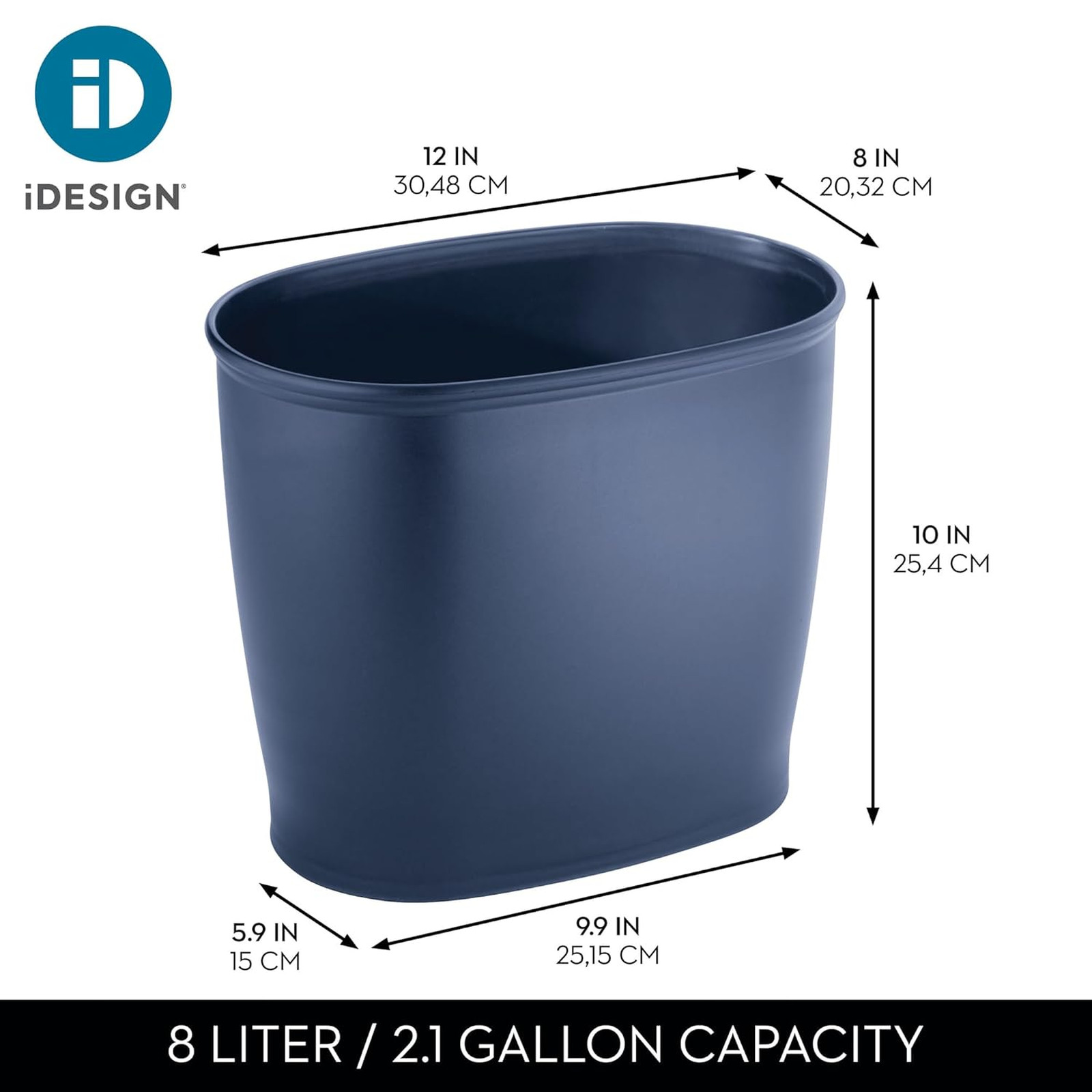 Slim Plastic Bathroom Trash Can, Navy Blue | Small, For Bedroom, Office, Desk