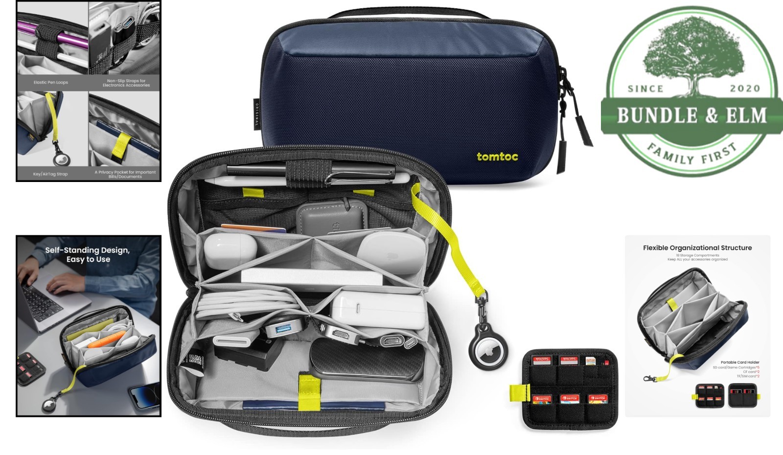 Tech Accessory Storage Bag with Removable Card Slots and Water-Resistant Design